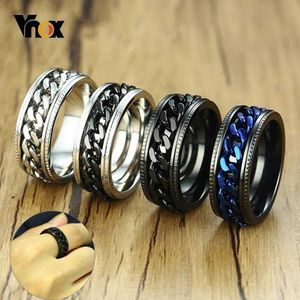 Anelli a fascia Vnox Stylish Mens Spinner Rings Anelli intrecciati in acciaio inossidabile da 8 mm per uomo Catena centrale Anel Alliance Colore nero / blu G230213