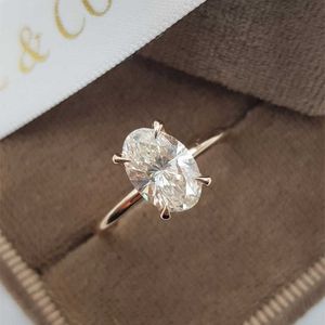 Anéis de banda de luxo 1,7 ct corte oval anel solitário cor de ouro rosa oculto halo cristal pedra anéis para mulheres festa de casamento legal jóias presente G230213
