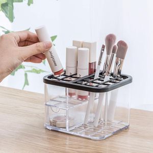 Badrum lagringsorganisation kosmetisk låda transparent makeup arrangör och läppstift smagel nagellack display make up borsthållare gåva