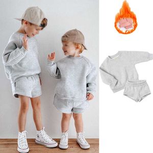 Conjuntos de roupas nova novidade crianças meninos meninas roupas peças agasalho conjunto solto topo sweatshirtelástico joggers shorts jovem terno