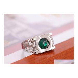 Pierścień Połączce mężczyźni Zielona latarnia na prawdziwy 925 Sliver Gem Stone Fine Biżuter