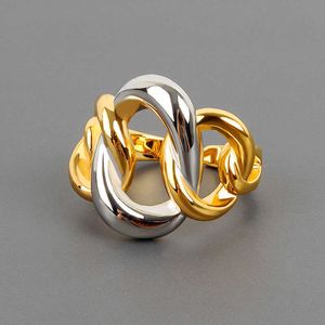 Pierścienie zespołu żyć moda nieregularna okrągła łańcuch krzyżowy puste pierścienie srebrny kolor żeńska retro ręcznie robiona wykwintna biżuteria g230213