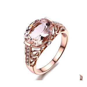 Pierścienie klastrowe Sier Luksusowy różowo -złota Diamentowa obrączka z zębami Poduszka Cest Morganite zaręczynowy upuszczenie biżuterii DH1H8