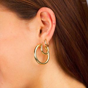 Orecchini a cerchio minimalista tubo spesso cerchio rotondo per le donne rame dorato geometrico ampio orecchino Huggie gioielli di moda