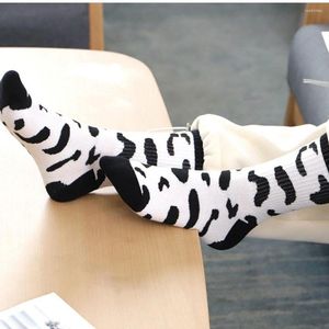 Women Socks Autumn Winter Cow Dot Cotton Cartoon Striped Funny Print White Calcetines Kawaii Happy Sock