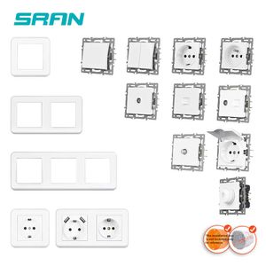 Sockets SRAN F1 Series White PC Panel Light Switch EU French Electrical outlets Usb wall plug TV rj45 Socket Module DIYR230213