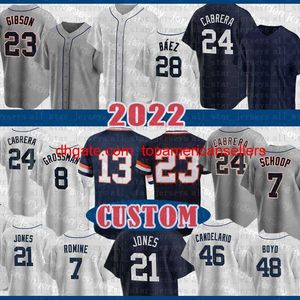 Anpassade basebolltröjor Javier Baez Martinez Jersey Miguel Cabrera Kirk Gibson Tucker Barnhart Jacoby Jones Jeime