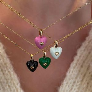 Chains SRCOI Korean Colored Enamel Love Necklace Minimalist Preppy Peach Heart Dot Chain Pendant Temperament Clavicle Jewelry