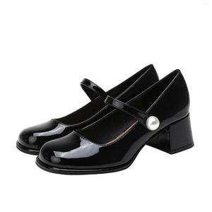 Dress Shoes Large Size 31-43 White Black High Heels Thick Heel Women's Square Head Patent Leather Women Pumps