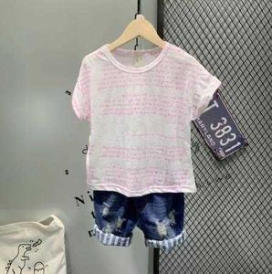 Sets Boy's Cotton loose Comfortable Tshirt top Shorts Hole Denim suit Children's Clothing set