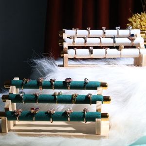 Ударные коробки с 3-уровневой деревянной ювелирной украшения держатель кольца T-Bar Dewelry Showcase Stand и Organizer 230211