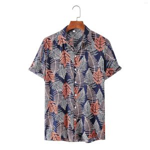 Men's Casual Shirts Men Fashion Summer Seaside Holiday Flower Shirt Short Sleeve Fitted Formal Dress