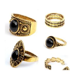 Band Rings Sets 5 Pcs/ Set Classic Black Clouds Geometrical Irregar Ring Wedding Drop Delivery Jewelry Dhwyg