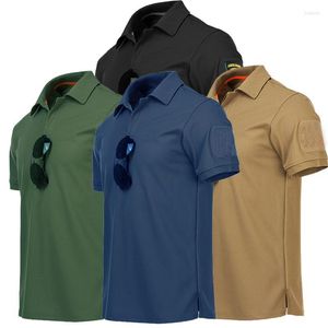 Mäns T-skjortor Solid Color Tactical Shirt Outdoor Quick Dry Lapel Short Sleeve Men's Combat T-Shirt Militära toppar Vandring Jakt tee