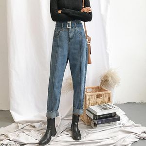 Frauen Jeans Hohe Taille Frauen Mit Gürtel 2023 Vintage Lose Freund Zerrissene Für Plus Größe Blau Mom Denim Femme1