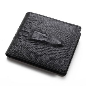 高品質のファッションショートバイフォールド財布3Dワニの肌ブラックブラウンメン本革デザイナーウォレット285E