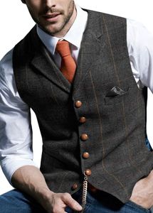 Mens Vests Mens Vests Tweed Suit Business Clothing for Men Striped Waistcoat Punk Vest Groomman Wedding Brwon Black Grey Jacket 230213