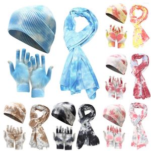 Ball Caps Women Vintage Baseball Cap Sets Hat Skiing Windproof Tie-dye Knit Gloves Knitted Scarf Adult Winter Printed Woman