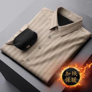 Camicie casual da uomo Camicia a righe di lusso di alta qualità Camicia da uomo calda a maniche lunghe in peluche Autunno e inverno 2023 No Iron Versatile Business Top