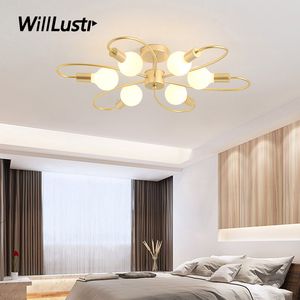 Modern Metal Ceiling Lamp Creative Iron Flower Petal Light Hotel Cafe Living Dinning Bedroom Gold Black Semi Flush Mount Lighting