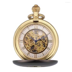 Pocket Watches IP Gun Metal Polished Skeleton Steampunk Golden Roman Chain Onion Crown Hand Winding Mechanical /Ksp089