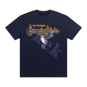 Marca de moda de luxo masculina camiseta Hummingbird letra impress￣o de manga curta pesco￧o redondo de ver￣o de camiseta solta azul azul