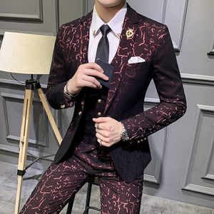 Men's Suits Blazers BlazerPantsVest Slim 3 Piece Set Luxury Printing Royal Blue Dress Tuxedo Groom Clothing 230213