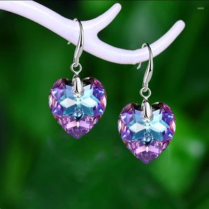 Dangle Earrings Fashion Luxury Ocean Heart Love Pendant For Women 925 Silver Crochet Color Peach Austrian Crystal Charm Jewelry