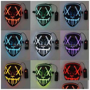 Party Masks Horror LED lysande glödande Halloween Mask Neon El Hallowmas Masque Masquerade Cosplay Dark Funny Supplies VTM0642 Drop DHBL0