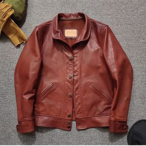 Men's Leather Faux Yrvintage Style Genuine Leather Jacketluxury Quality Oil Goatskin Coatbrand Clothno forro 230213