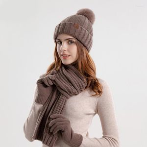 Банданас 3 Pecs Set Зимний шарф вязаные тепловые шапочки шляпа кепку женские перчатки согревают 9989