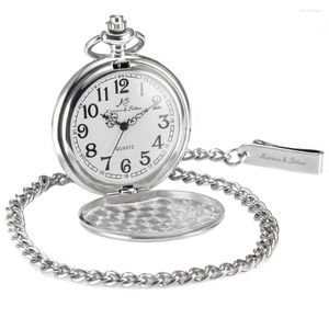 Pocket Watches Brand Vintage Silver Smooth Case White Dial Analog Quartz Relogio Key Long Chain Pendant Men Watch Jewelry Gift/KSP001