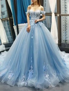 Abito Quinceanera floreale azzurro cielo Lungo 2023 Pizzo a cuore con pieghe Appliques Abito formale da ballo Vestidos De Feast