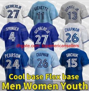 Maglie da baseball personalizzate 27 Vladimir Guerrero Jr. Jersey Matt Chapman Bo Bichette George Springer Bradley Zimmer Raimel Tapia Cavan Biggio