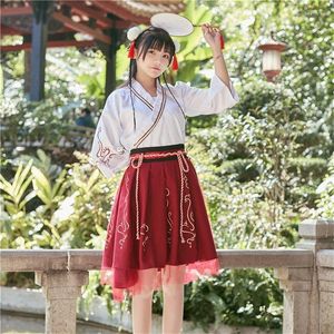 Ethnic Clothing Summer Woman Japanese Traditional Dress Embroidery Ancient Fashion Kimono Girls Style Clothes Outfits Lace Up Skirt