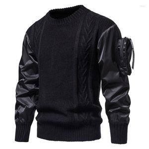 Men's Sweaters 2023 Autumn Winter Men's Tactical Military Knitted Sweater Splicing Cuffs Designer Personality Streetwear Male Pullover