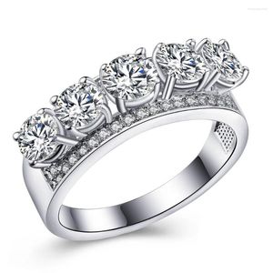 Wedding Rings Silver Plated Jewelry 925mall Princess Cut White Stone Setting Cubic Zircon Bands For Women Engagement