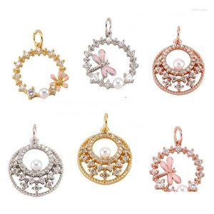 Charms Pearl For Earrings Necklace Making Supplies Accessories Gold Dragonfly Flowers Diy Charm Metal Copper Cz Zircon Drop De Dhdth