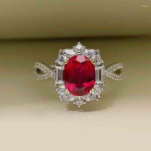 Cluster Rings 925 Silver Fashion Style High-end Temperament 3 Artificial Ruby Tourmaline Gemstone Ring For Women Fine Jewelry Wholesale