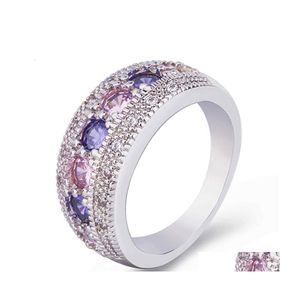 Band Rings Boho Womens Fire Fancy Zircon Diamond Ring Jewelry Ladies Genuine Sparkling Diamonds Chic High Drop Delivery Dhofi
