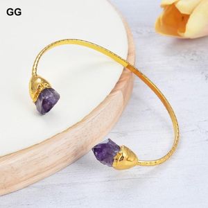 Bangle GuaiGuai Jewelry Natural Purple Amethyst Rough 24 K Yellow Golde Plated Bracelet