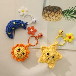 Key Rings 2021 New Unusual Key Chain Hand-woven Star Moon Sun Flower Knitted Pendant Jewelry Cute Key Pendant Bag Decoration Unisex G230210