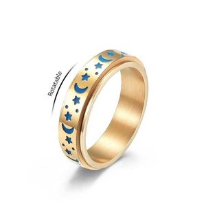 Anelli a fascia 6mm Acciaio inossidabile Glow in the Dark Moon Star Spinner Ring per donna Uomo Taglia 4-12 G230213