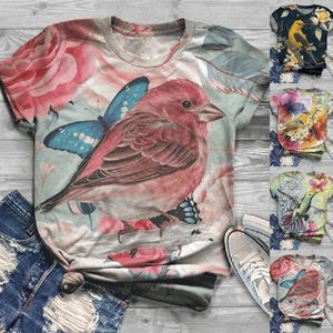 Women's Blouses Cartoon Shirts For Women Kawaii Short Sleeve Blouse Shirt 2023 Summer Bird Printing Casual Top Funny Graphic Tee Tops