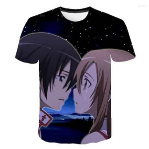 Camisetas masculinas Arte de espada on -line Camisa impressa 3D Anime Summer Men Mulher Fashion Kids Boy Boy Harajuku Tees Tops Casal de meninas