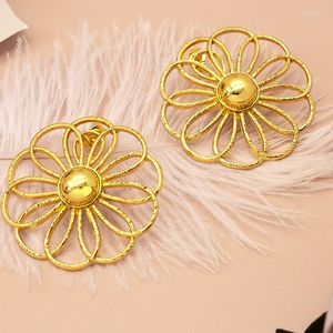 Stud Earrings For Women Hollow Out Flower 24K Gold Plated Copper Korean Fashion Jewelry Daily Wear Girls Gifts