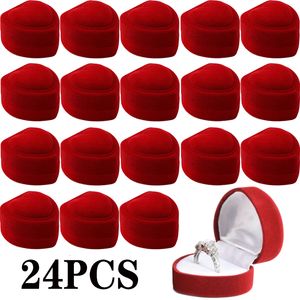 Pudełka biżuterii 24PCS Red Velvet Heart Ring Box Pudełka Biżuteria Postępy Uchwyt podarunkowy