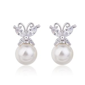 Stud Pearl Earrings for Women Tassel Butterfly Bride Girl Party Engagement Jewelry Gift Sier Drop Delivery DHEQ5