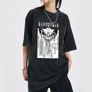 メンズTシャツ洗浄された半袖Tシャツoネックトップオールマッチデジタル直接噴射グラフィックコットンY2Kゴシックユニセックスティー