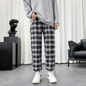 Men's Pants Summer Lightweight Plaid Hip Hop Oversized Casual Korean Harem Sweatpants Harajuku Fashion Streetwear Jogger Y2302